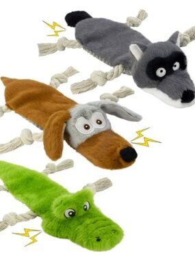 BNIP 3 Pack No Stuffing Dog Plush Rope Squeaky Toys For Small Medium Large Dogs